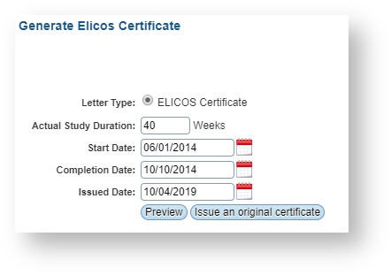 Generate ELICOS Certificate